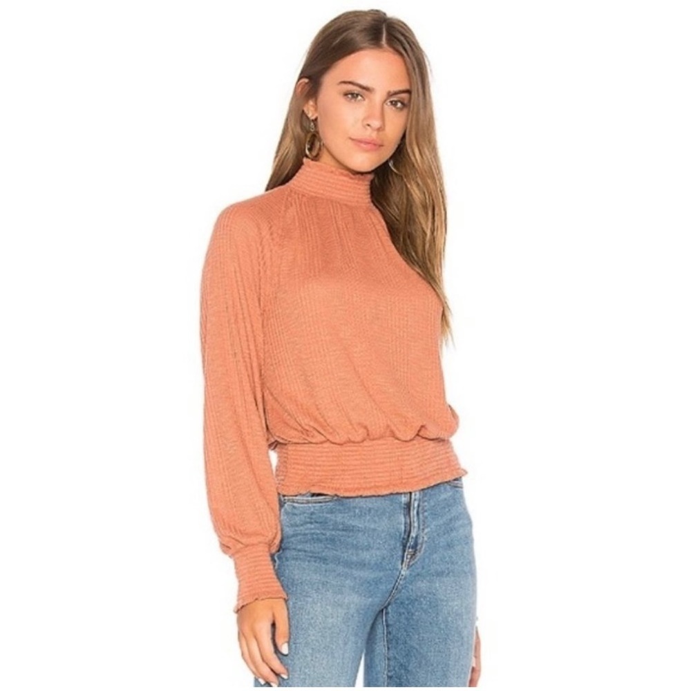 Free People X REVOLVE Boulevard Ruffle Mock neck Top in Coral